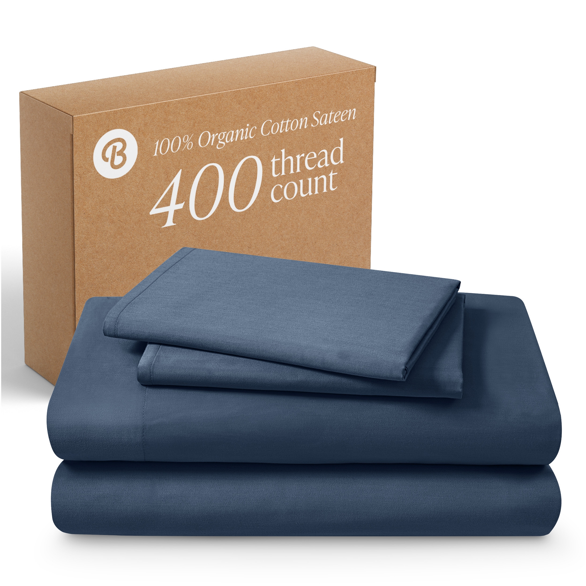 4 Piece 400 Thread Count Organic Cotton Sateen Bed Sheet Set by Bare Home - King, Bering Sea