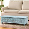 HomeRoots 54" Aqua Carved And Distressed Solid Wood Lift Top Coffee Table - 2 of 4