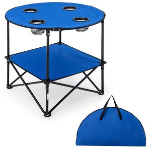 Tangkula 2-Tier Foldable Camping Table w/ Carrying Bag 4 Cup Holders for BBQ Camping - 1 of 4