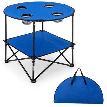Tangkula 2-Tier Foldable Camping Table w/ Carrying Bag 4 Cup Holders for BBQ Camping