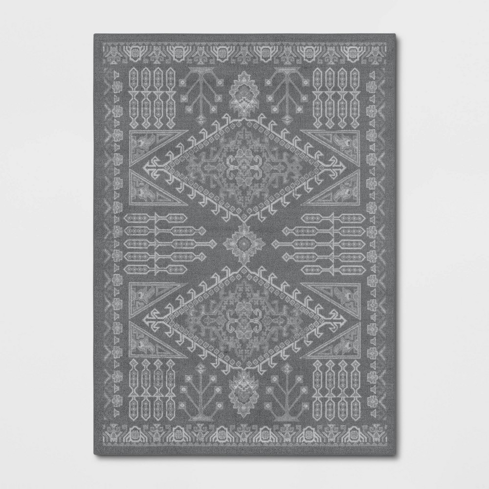 5'x7' Albany Double Diamond Center Medallion Persian Style Rug Charcoal Gray - Threshold™