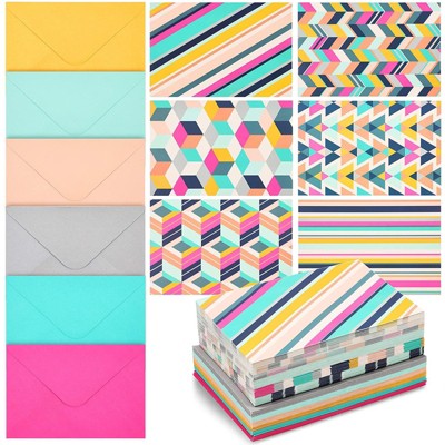 Pipilo Press 48-Pack Blank Note Cards with Colorful Envelopes, 6 Graphic Designs, Geometric & Stripes 4x8