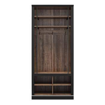 Voltaire Entryway Hall Tree with Bench and Storage Cubbies Black and Walnut - Room & Joy