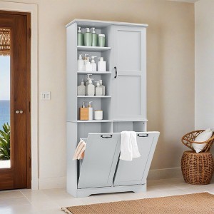 Bathroom Storage Cabinet with Doors and Drawers, Tilt-Out Laundry Hamper, Multiple Storage Space, Open Shelve, Adjustable Shelf - Leovsnove - 1 of 4