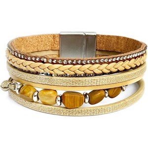 Leopard Print Leather Wrap Bracelet with Natural Stone, Multi-Layered Braided Boho Design for Women - 1 of 4