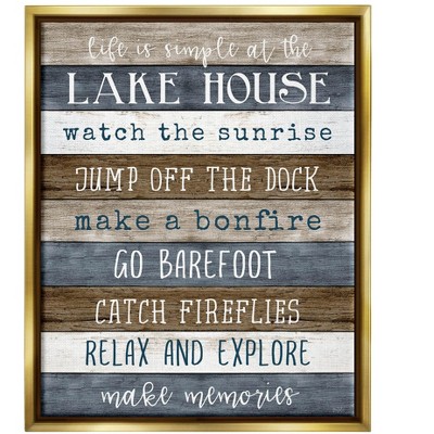 Stupell Industries Life Is Simple Lake House List Framed Floater Canvas Wall Art