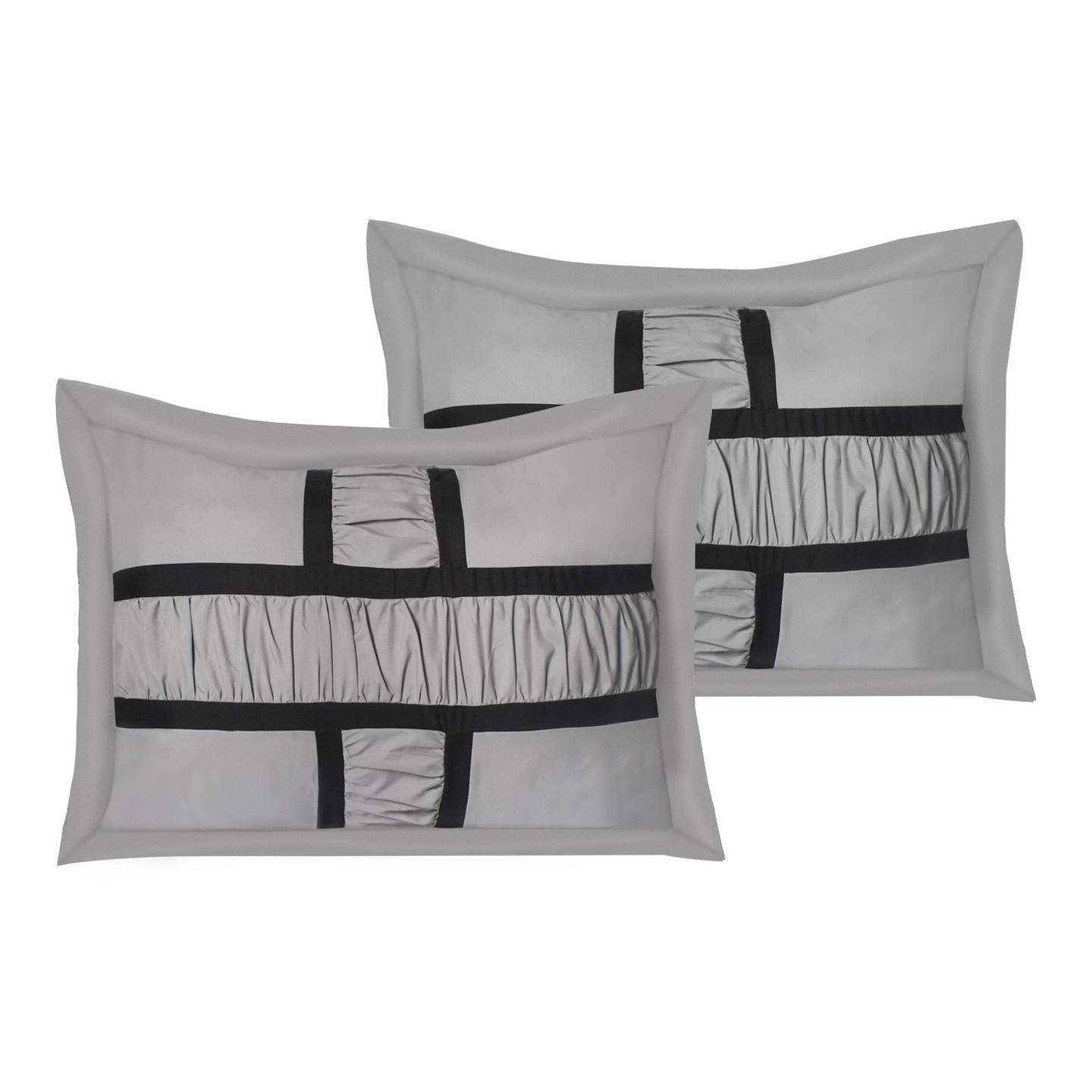 Постельное бельё HIG 7-Piece Handmade Ruching Patchwork Bed in a Bag, Taupe Queen Size Comforter Set with Ruffled Shams, Bedskirt & Decorative Pillows — фото 7