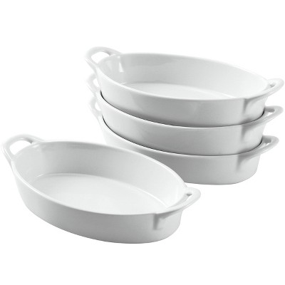 White Oval Ceramic Non-Stick Baking Dish Set of 4