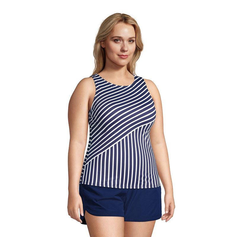 Lands' End Women's Mastectomy Chlorine Resistant Square Neck Tankini Top Swimsuit Adjustable Straps, 4 of 6