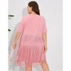 Whizmax Women's Plus Size Fringe Trim Half Sleeve Round Neck Tee Top Long Tassel T Shirt - 2 of 4