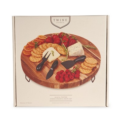 Twine Acacia Wood Footed Cheese Board & Knife Set