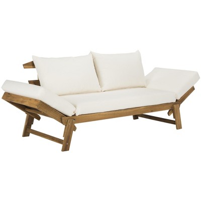 Natural Acacia Wood Daybed with Beige Cushions