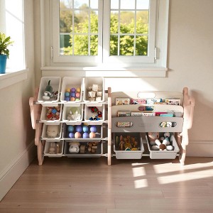 Mshliw Kids Toy Storage Organizer with 12 Bins and 2-Tier Bookshelf, Multi-Functional Toy Shelf for Playroom, Bedroom, or Classroom - 1 of 4