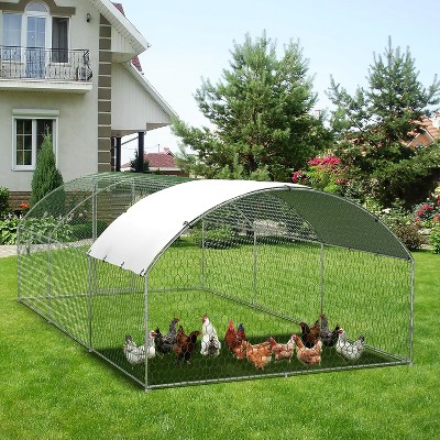 Large Metal Chicken Coop with Run, Walkin Poultry Cage for Yard with Waterproof Cover, Doom Roof for Hen House, Duck and Rabbit
