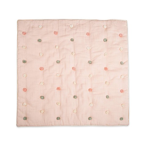 Crane Baby Cotton Muslin Pom Pom Blanket Parker Rose