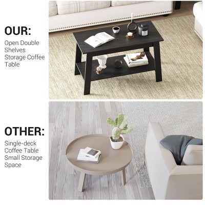 Coffee Table, 31.5" Modern Farmhouse Coffee Table with Storage Shelf, Compact Two-Tier Living Room Table, Easy Assembly MDF & PB Board Design