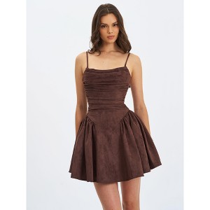 Miss Circle Raisa Mahogany Vegan Suede Ruched Mini Dress : Target