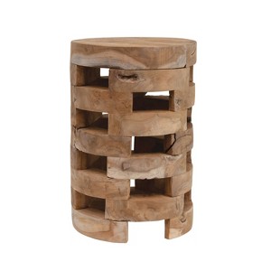 Storied Home Round Teakwood Accent Table with Textured Surface Brown - 1 of 4