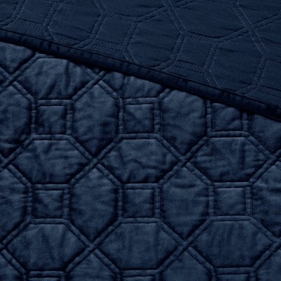 Navy Full Velvet Reversible Quilt Set with Shams