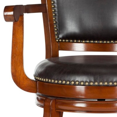 Walnut Brown Leather Swivel Bar Stool with Saber Legs