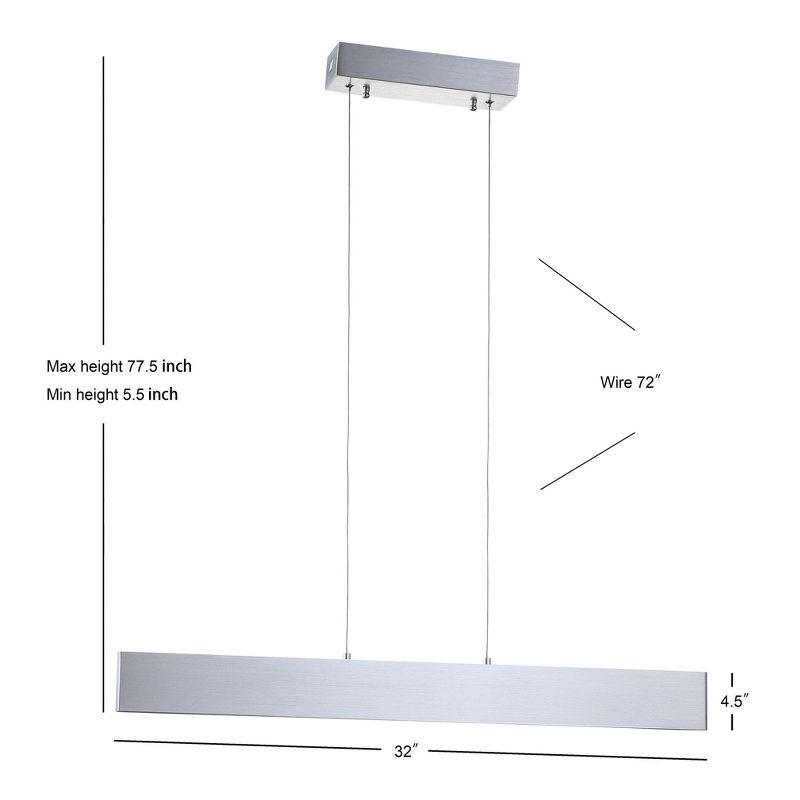 32&#34; Adjustable Metal Draper Dimmable Linear Pendant (Includes Energy Efficient Light Bulb) Silver - JONATHAN Y, 5 of 6