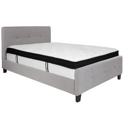 Emma and Oliver Button Tufted Upholstered Platform Bed and Memory Foam Pocket Spring Mattress