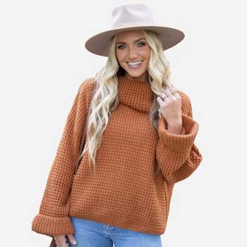 Women's V Neck Split Trim Oversized Sweater - Cupshe -light Brown : Target