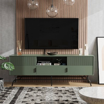 Sage Green MDF and Wood TV Stand with Cabinet and Drawers