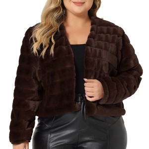 Agnes Orinda Women's Plus Size Fashionable Fluffy Open Front Cropped Faux Fur Winter Jacket - 1 of 4