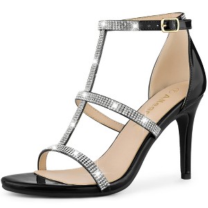 Allegra K Women's Rhinestone Ankle Strap Stiletto Heeled Sandals - 1 of 4