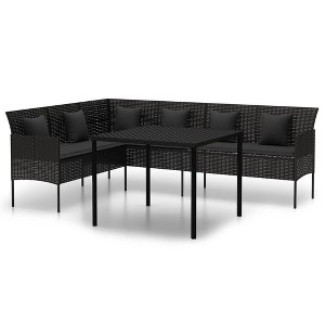 vidaXL Black Poly Rattan Patio Dining Set - Outdoor Conversation Furniture with Cushions, Powder-Coated Steel Frame - 1 of 4