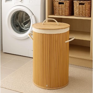 Home Mart Goods Natural Bamboo Foldable Laundry Basket Hamper - 1 of 3