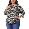 Agnes Orinda Women's Plus Size Floral Printed V Neck Zip Up 3/4 Sleeve Casual Fashion Blouses - 2 of 4