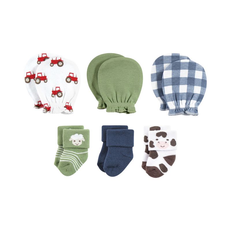 Hudson Baby Infant Boy Caps or Headbands, Bibs, Mittens and Socks 12pc Set, Farm, 0-6 Months, 4 of 6