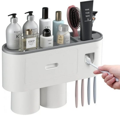 LunaLulinlk Toothbrush Holder for Bathroom, Toothpaste Holder and Dispenser,Wall Mounted Toothbrush Cup Holder with White