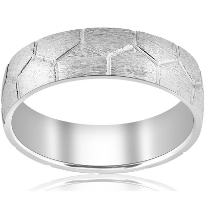 Pompeii3 Mens 14K White Gold Hand Made Brushed Bridal Ring Wedding Band