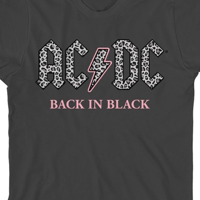 AC/DC Back In Black Gray Leopard Print Logo Crew Neck Short Sleeve Girl's Black T-shirt-Large — фото 2