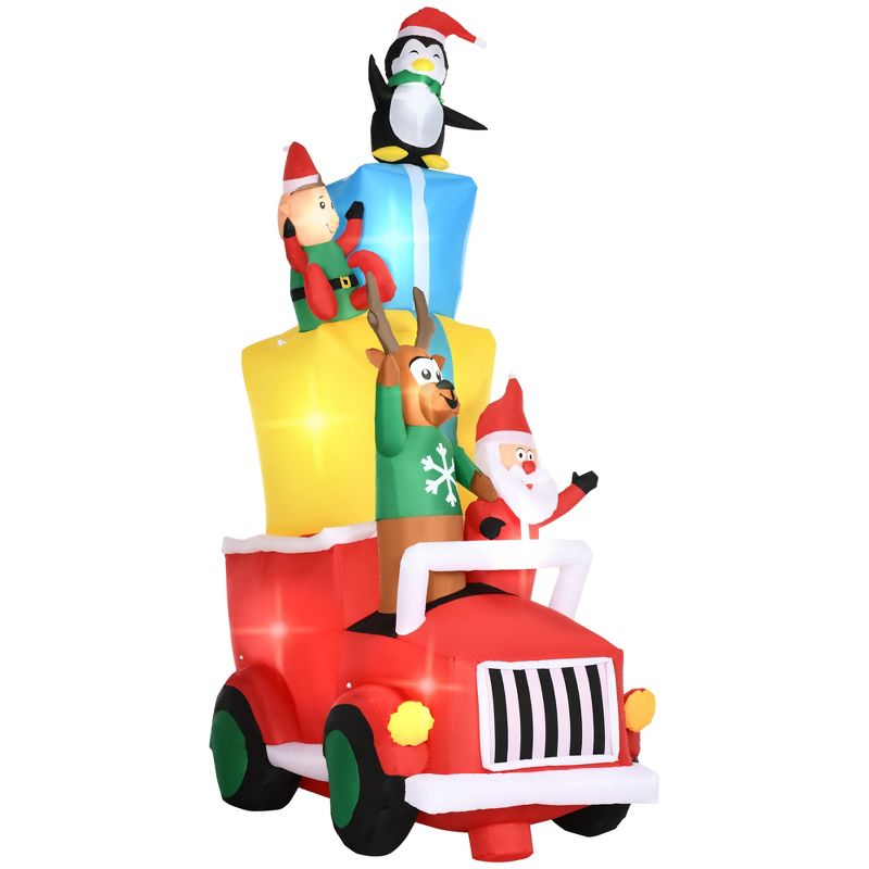 Outsunny 9ft Christmas Inflatables Outdoor Decorations Santa Claus Drives a Gift Car with Elk, Elf and Two Penguins, Blow-Up LED Yard Christmas Decor, 5 of 8