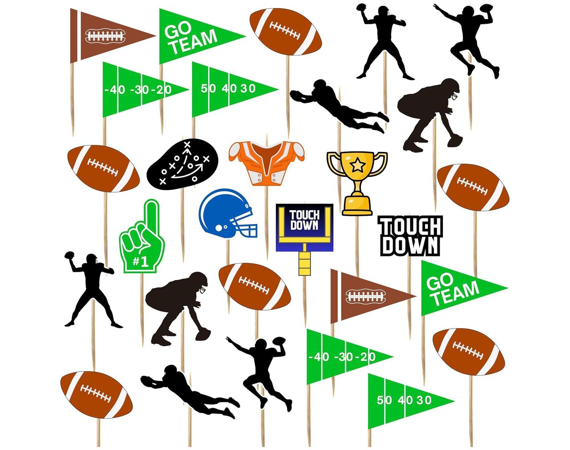 4E's Novelty Football Cupcake Toppers, 96 Pack Football Party Supplies, 12 Styles Football Cake Toppers