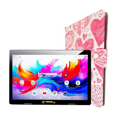LINSAY 10.1"Octa Core  256GB Storage Android 15 Tablet with Love shape Case