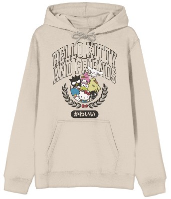 Hello Kitty & Friends Collegiate Characters Long Sleeve Light Birch Adult Hooded Sweatshirt-Small
