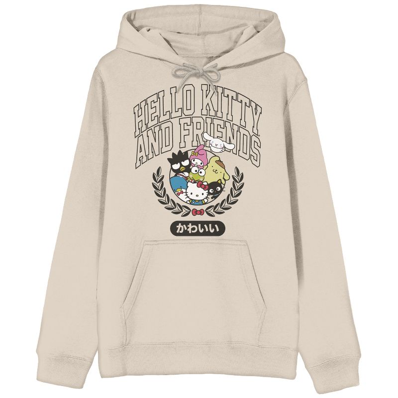 Hello Kitty & Friends Collegiate Characters Long Sleeve Light Birch Adult Hooded Sweatshirt, 1 of 4