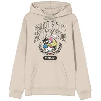 Hello Kitty & Friends Collegiate Characters Long Sleeve Light Birch Adult Hooded Sweatshirt