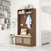 CAVINAS Hall Tree with 3 Hooks Modern Coat Rack with Storage Bench and Rattan Cabinet Door for Hall - 2 of 4