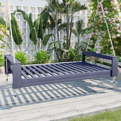 Twin Size Outdoor Acacia Wood Porch Swing Bed with Hemp Ropes, Minimalist  Seating Group, 400lbs Weight Capacity - Coolbibila