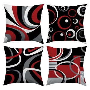 Red and Black Throw Pillow Covers 18x18 Set of 4,Grey Modern Abstract Pillowcases,Gray Geometric Circle Pattern - 1 of 4