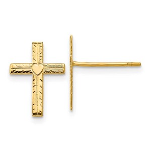 Black Bow Jewelry 13mm Polished and Satin Heart Cross Post Earrings in 14k Yellow Gold - 1 of 4