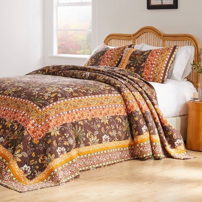Greenland Home Fashions 3pc Queen Audrey Modern Floral Bedspread Bedding Set Brown — фото 2