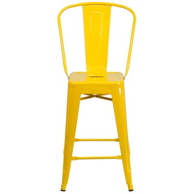 Yellow Metal Slat Back Dining Chair with 24" Seat Height