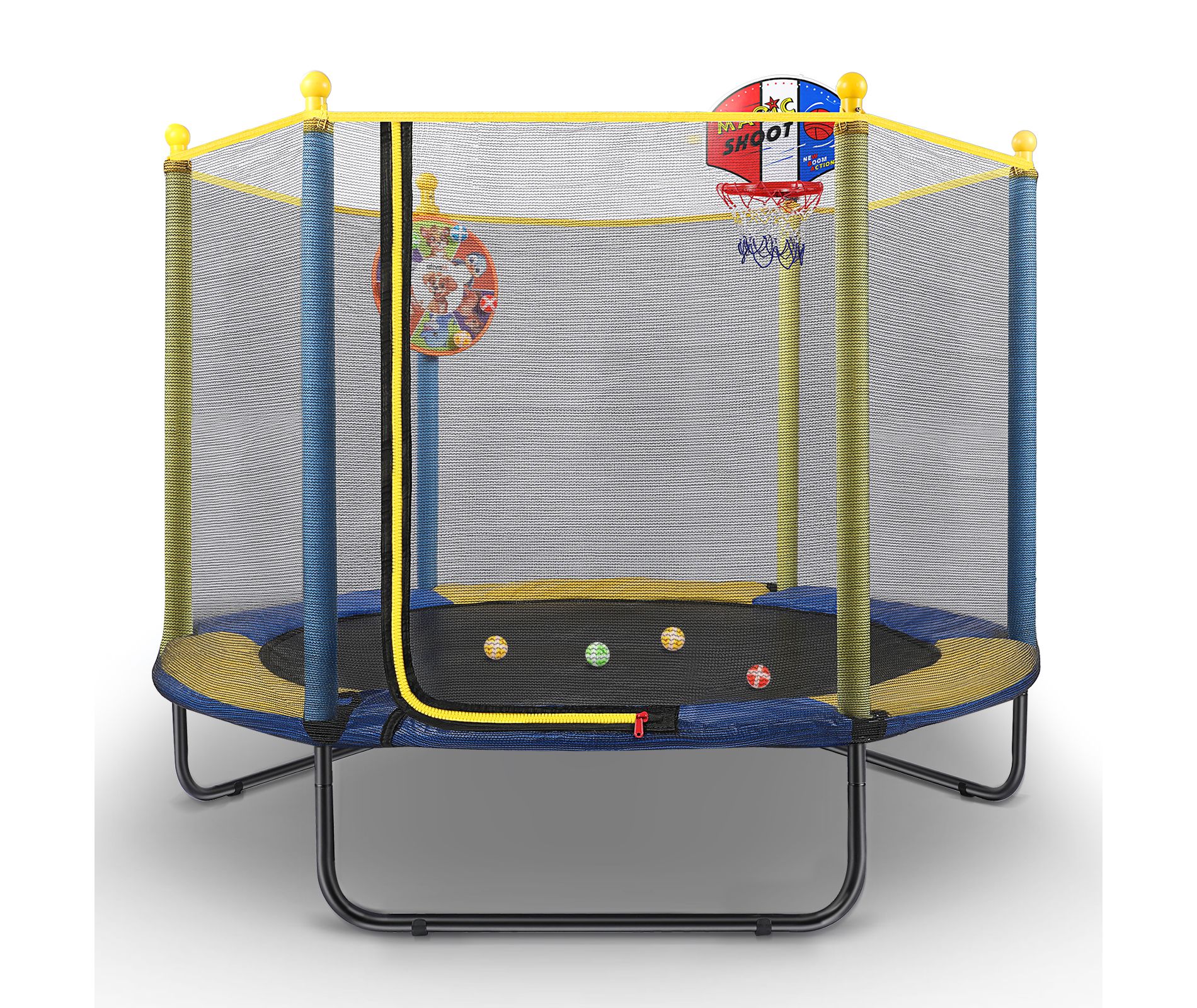 SUGIFT Kids Trampoline with Safety Enclosure Net & Basketball Hoop – Indoor Outdoor Mini Trampoline for Toddlers